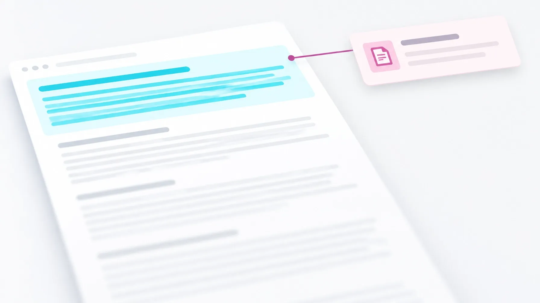 Document with its opening section highlighted and connected to an AI citation card